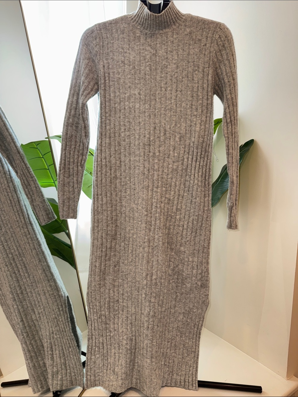 LOFT Ribbed Knit Long Sleeve Mock Neck Dress — Grey